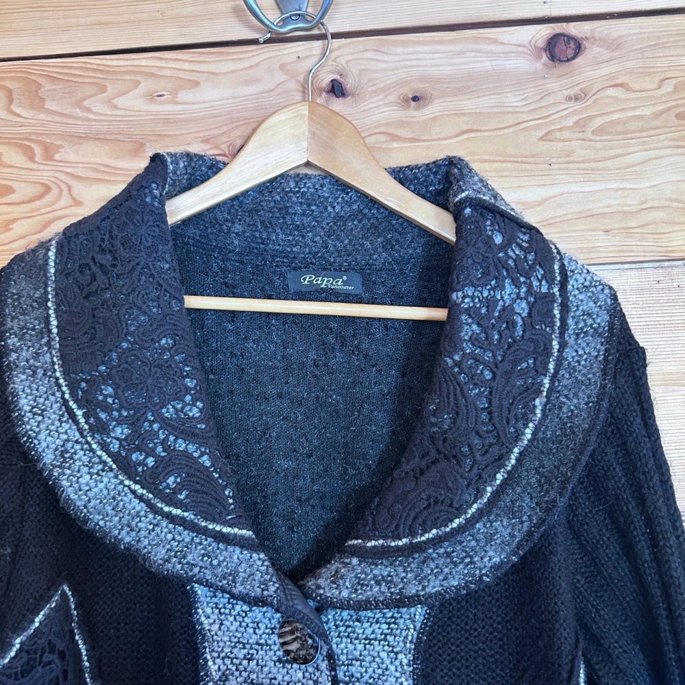 Wool Mohair Duster Cardigan Women Large Black Lace Whimsigoth Papa Vancouver - Picture 8 of 12